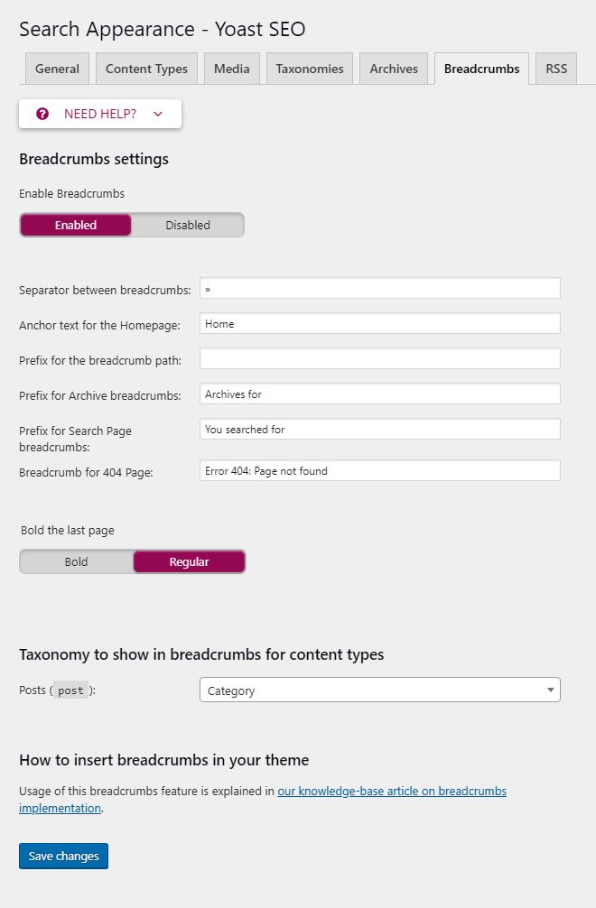 configure breadcrumbs in Yoast SEO