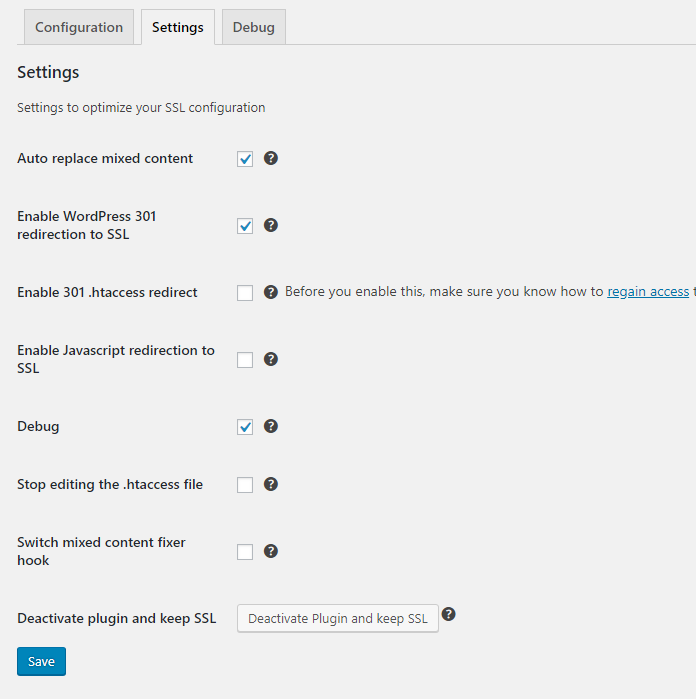 Really Simple SSL settings