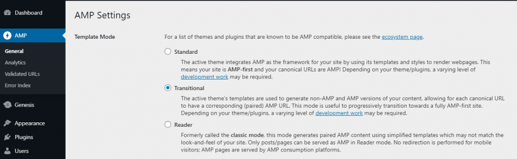 AMP template modes