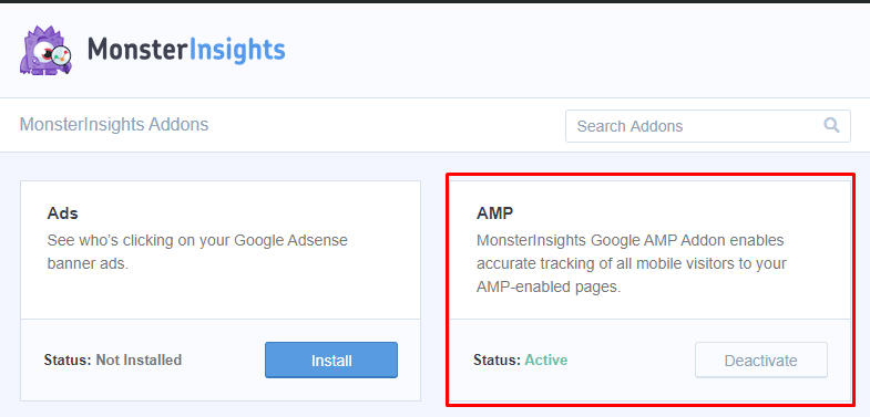MonsterInsights Google AMP Addon for all mobile visitors to your AMP-enabled pages.