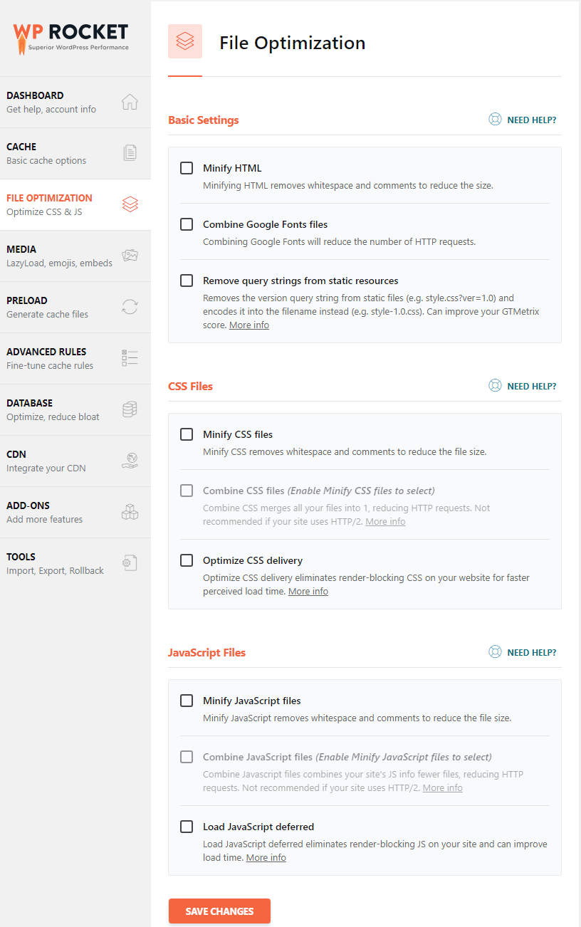 WP Rocket - File Optimization