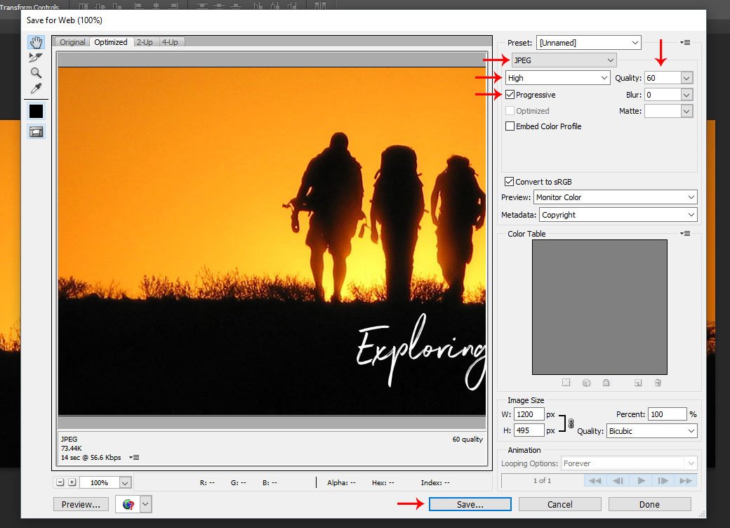 Progressive Image configuration in Adobe Photoshop