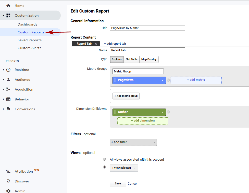 Creating Custom reports in Google Analytics Dashboard