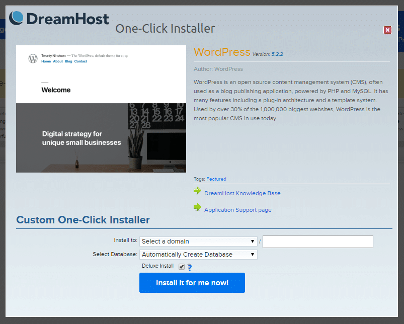 Dreamhost one-click installer