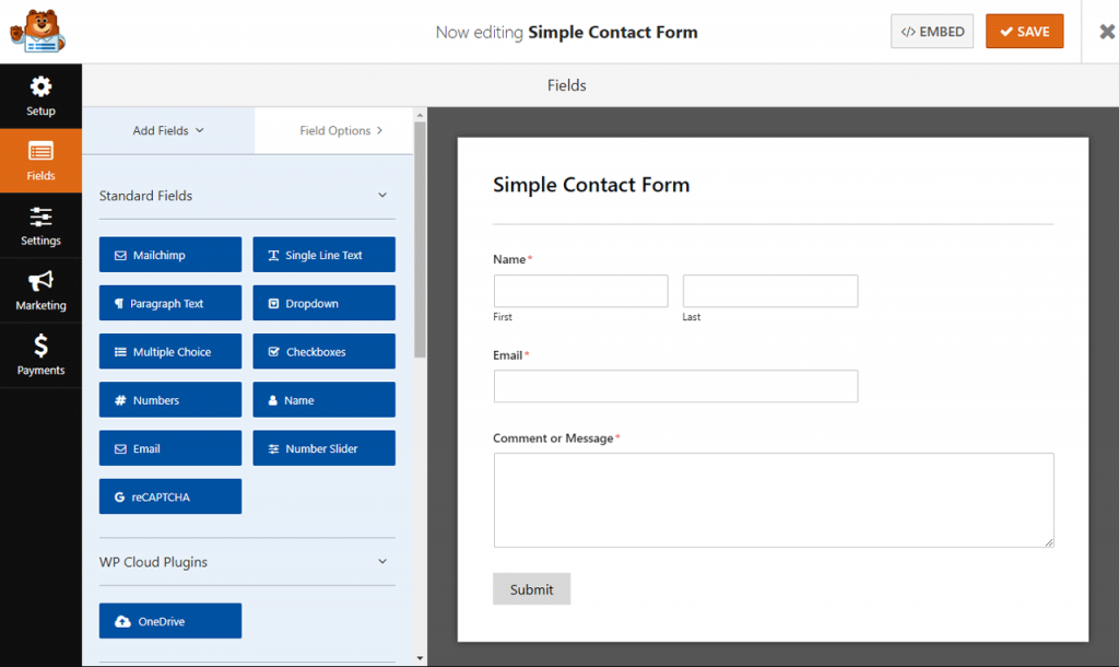 Simple contact form using WPForms