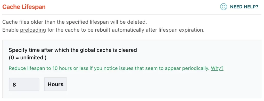 WP Rocket Cache lifespan settings
